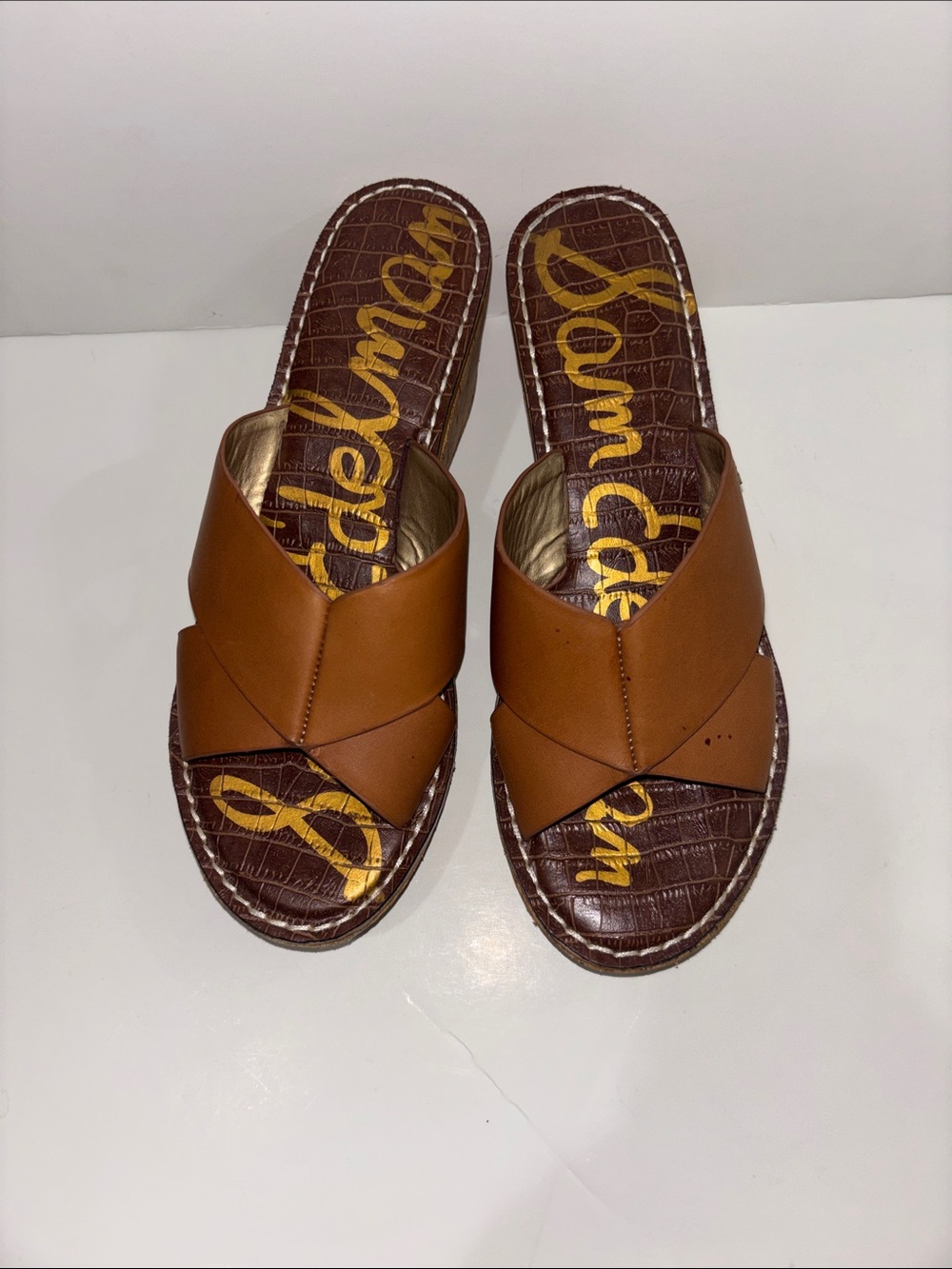 Sam Edelman Tan Leather Crossover Slide Mules